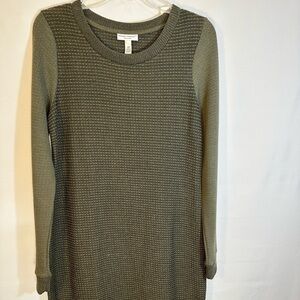 Liz Lange Maternity Size S Petite Knit Olive Green Cotton Blend Sweater Dress